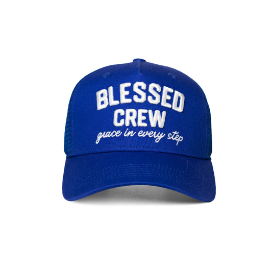 Blessed Crew Christian trucker hat blue – front view