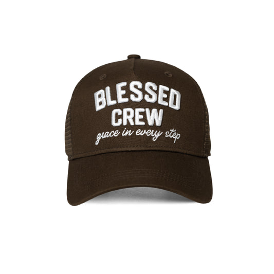 Blessed Crew Christian trucker hat brown – front view