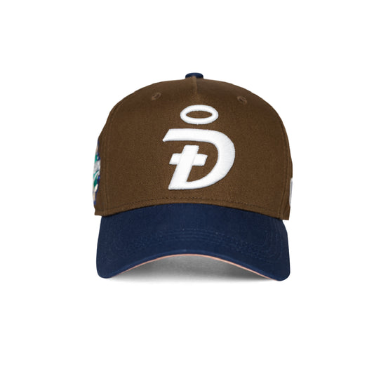 Trust Him Christian baseball hat brown white blue – front view