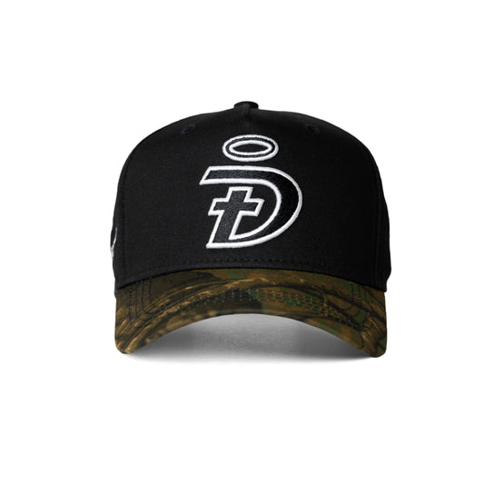 Heaven Opened Christian baseball hat black camo Matthew 3:16 – front view with DIOSGOD logo