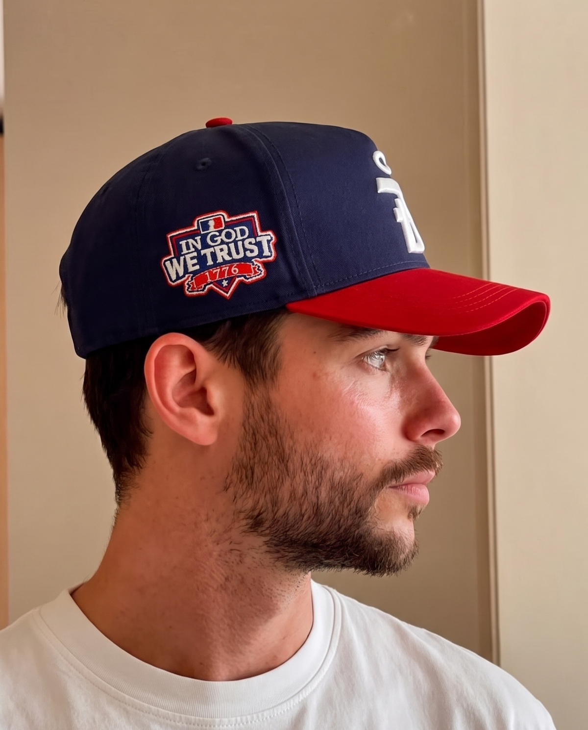 God Bless America cap lifestyle In God We Trust patch side