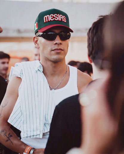 Mesías Christian baseball hat green red Mexico edition – detail view
