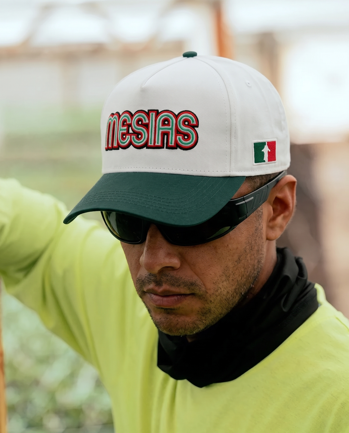 Mesías Christian baseball hat white green Mexico edition – detail view