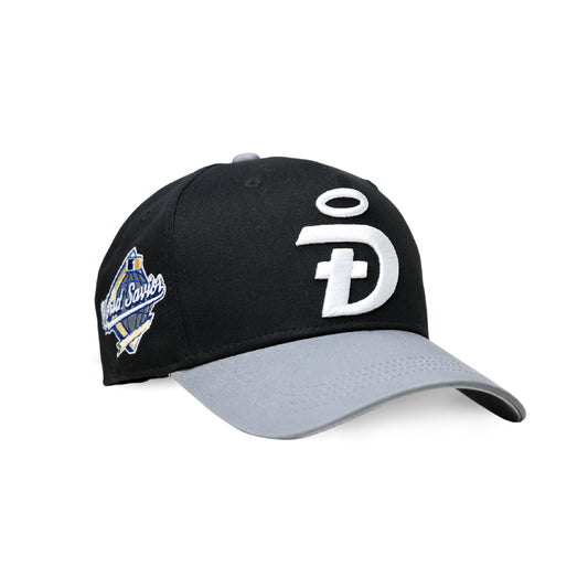 World Savior Christian baseball hat black white – three quarter view