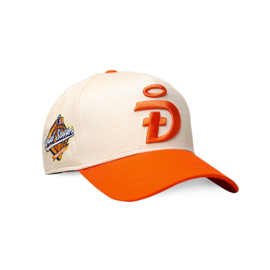 World Savior Christian baseball hat beige orange – three quarter view