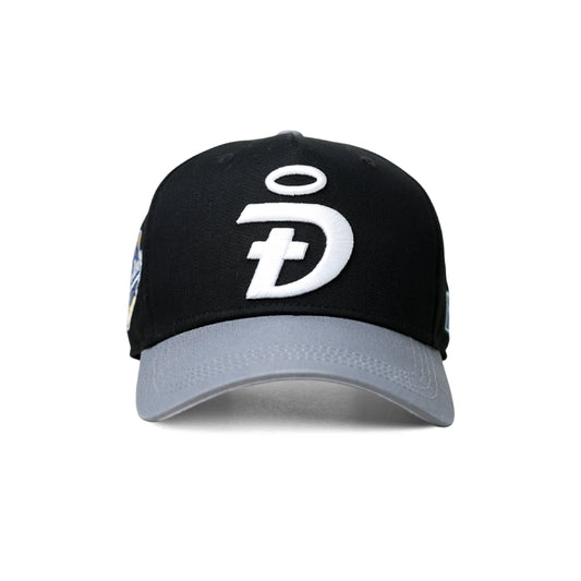 World Savior Christian baseball hat black white – front view with DIOSGOD logo